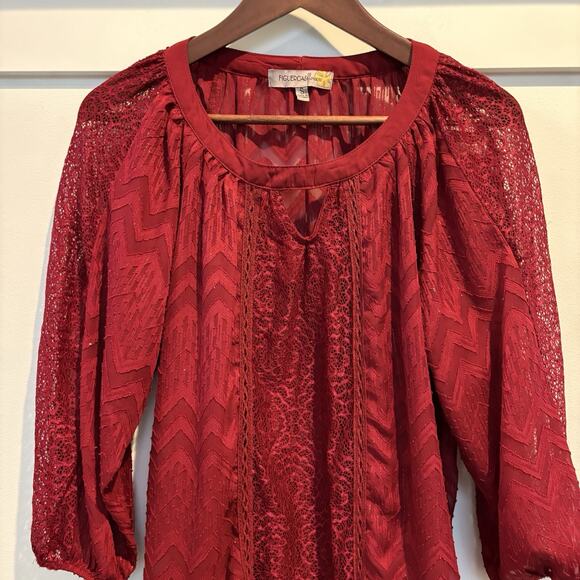 Figueroa & Flower Top Small Red Goth Romantic Dark Romance Boho Metallic Flowy - Picture 3 of 12